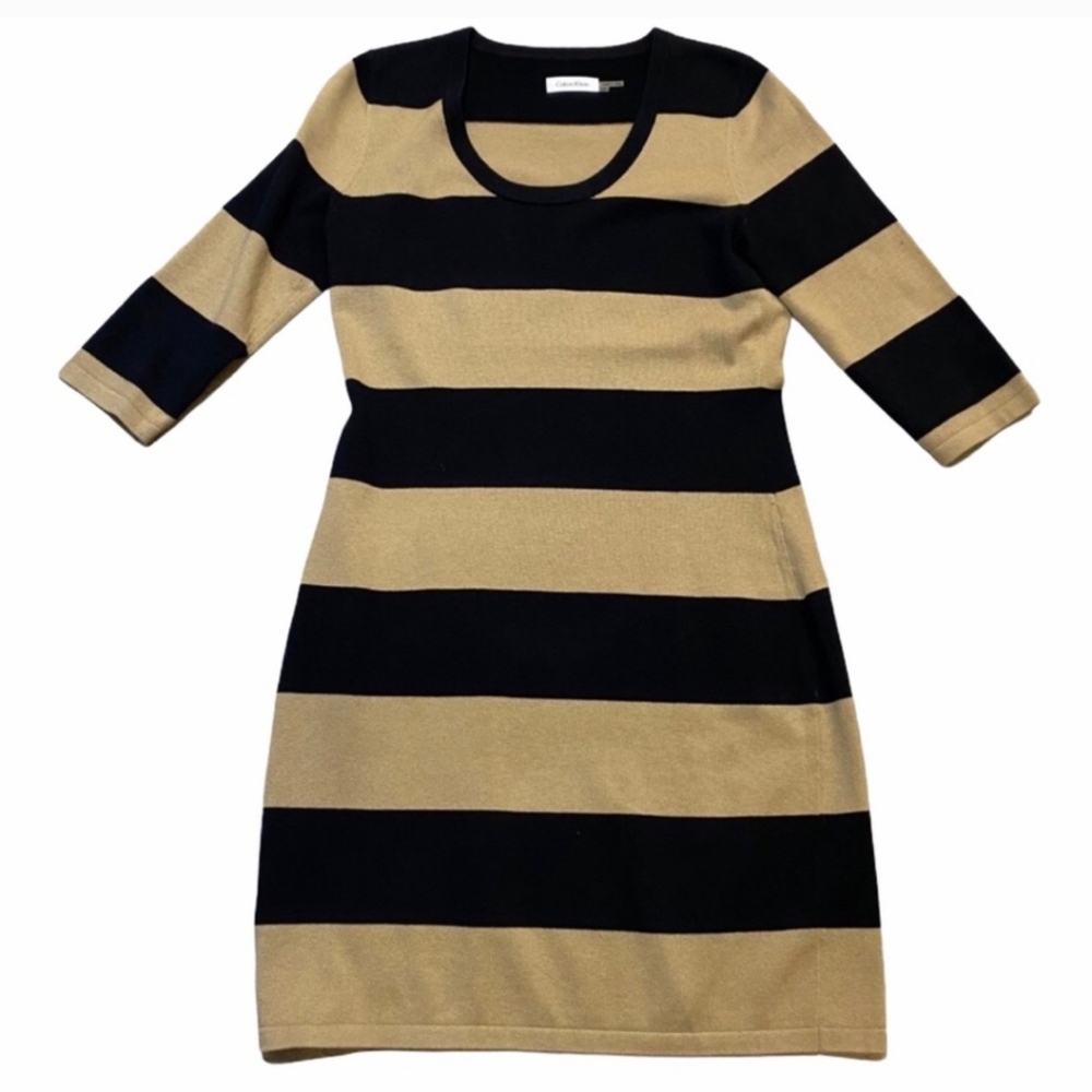 Calvin Klein Mid Sleeve Scoop Neck Sweater Dress with blocked patte V3